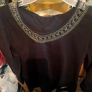 Signature Jones New York blouse with gold stitching